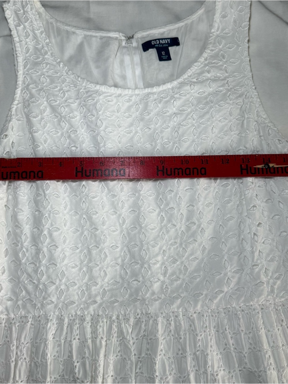 Old Navy Lined Y2K Dress Size 12 Cotton Tank Peasant Cottage core White Eyelet - Picture 6 of 8